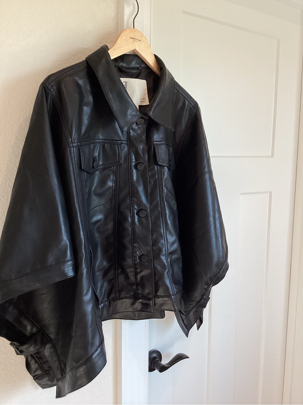 Anthropologie Faux Leather Cape Jacket Pilcro Weston Boyfriend Cape New Black - Picture 6 of 12